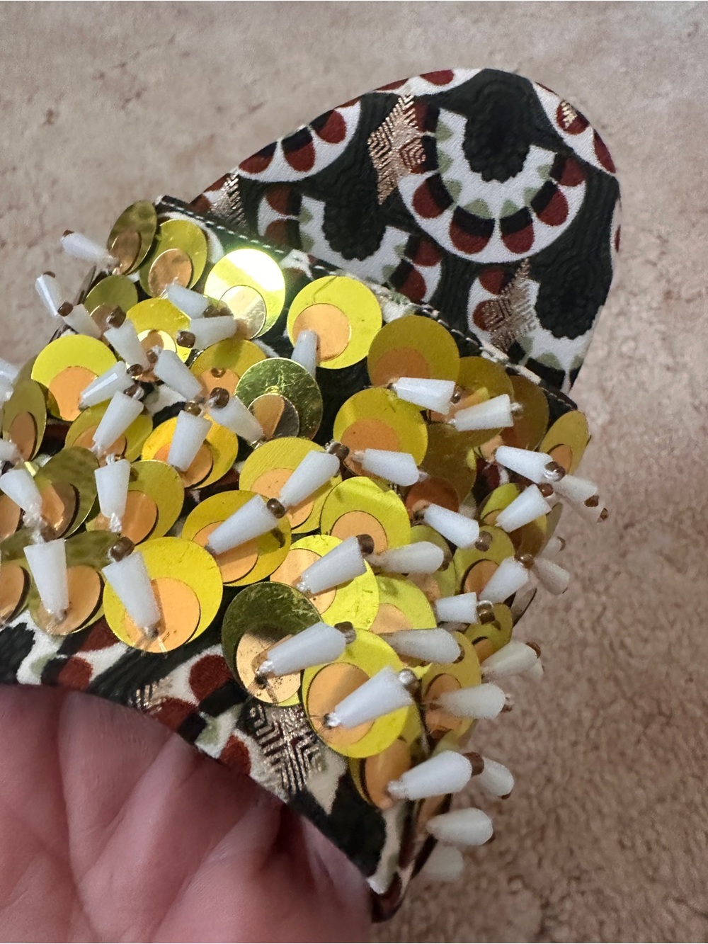 Chelsea & Violet Gold Sequin and White Bead Slide Mules NEW 6 - Picture 6 of 9